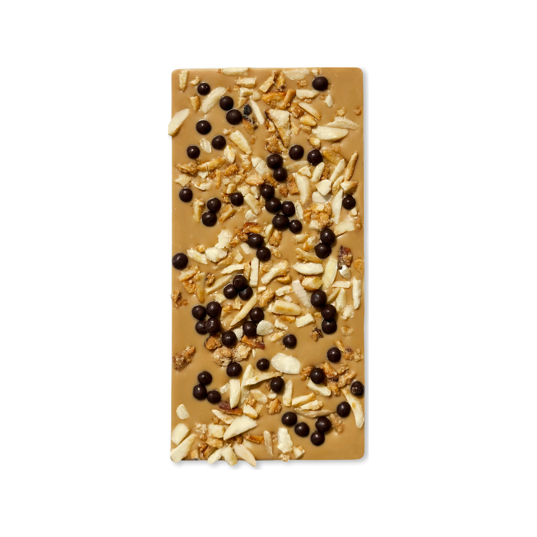 Chokoladeplader m. Karamelliseret mandler og chokolade crips